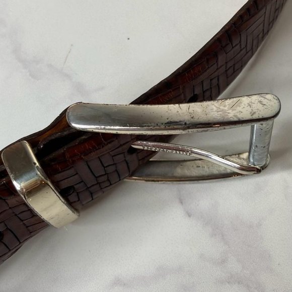 MARTIN DINGMAN Brown Treccia Alligator Embossed Calfskin & Silver Belt 95 38 - Picture 9 of 11